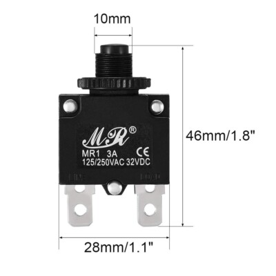 Thermischer Überlastschutz AC 125/250V 32VDC 3A Druckschalter Leitungsschutzschalter