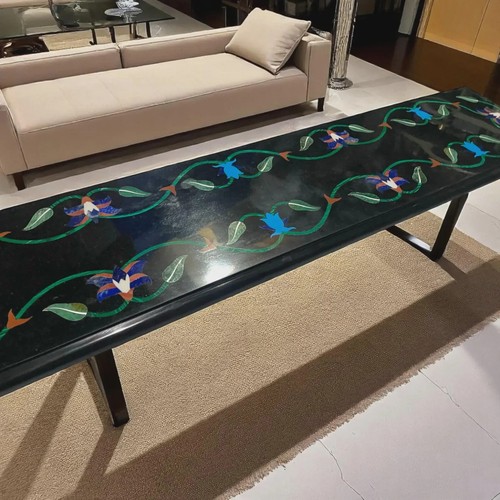 Luxury Black Marble Console Table with Floral Inlay | Semi Precious Stone Arts - 第 1/10 張圖片
