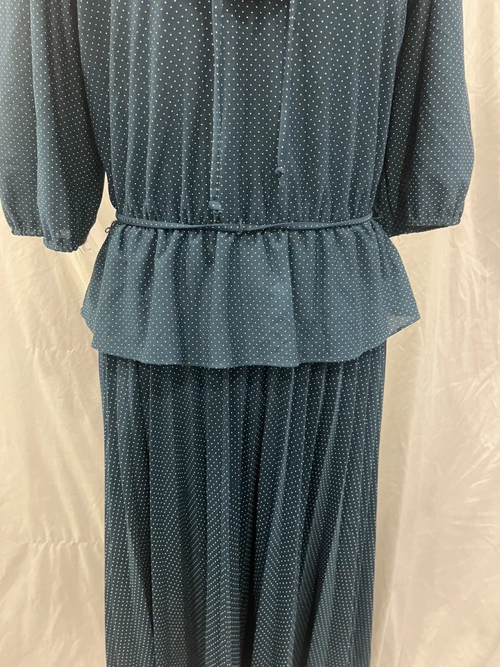 Vestido De Colección Años 80 Verde Lunares Ajuste Acampanado Secretaria Falda Plisada Volantes 13/14 Foto 4 de 4