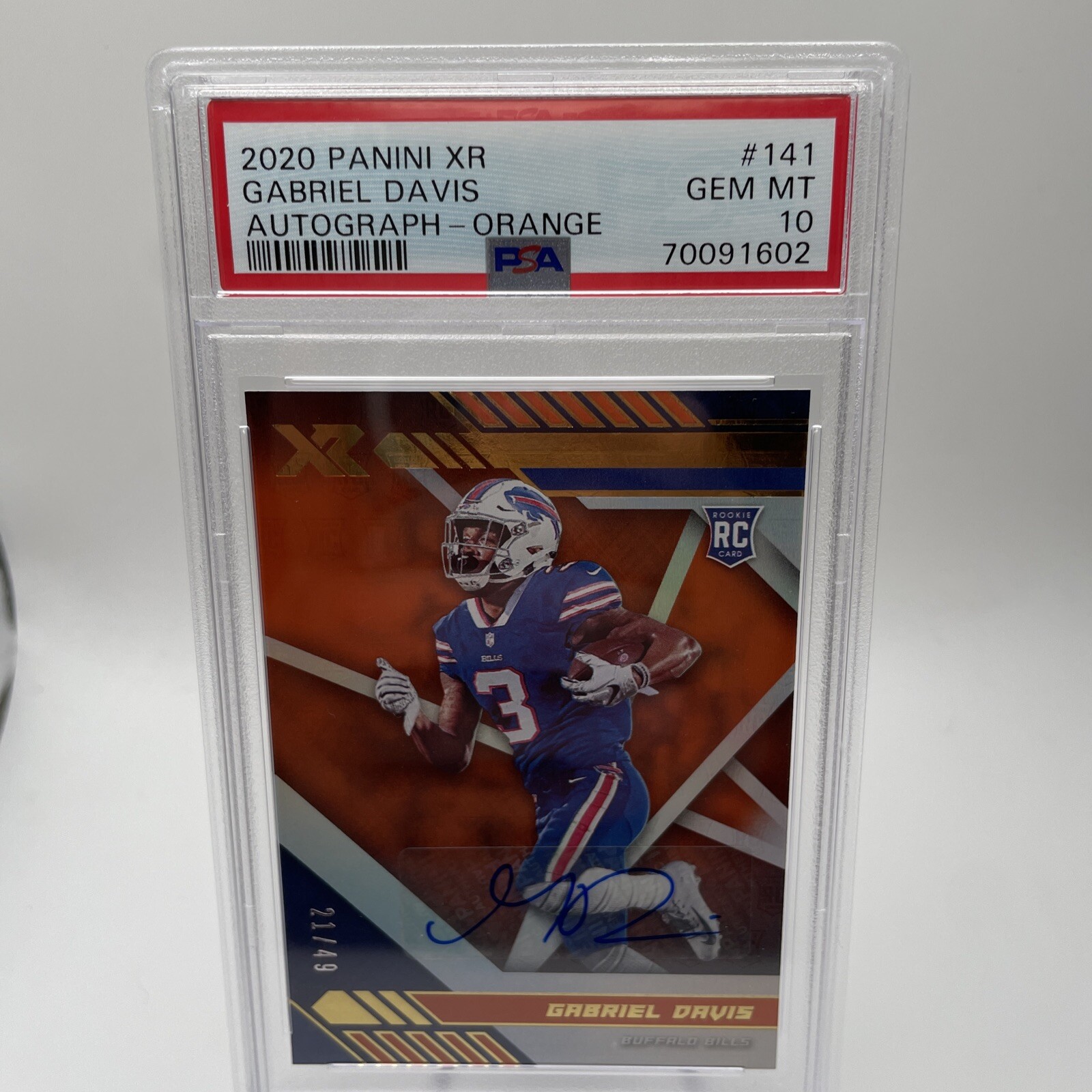2020 Panini XR PSA 10 Gabriel Davis /49 RC Auto Rookie Orange Bills-Jaguars