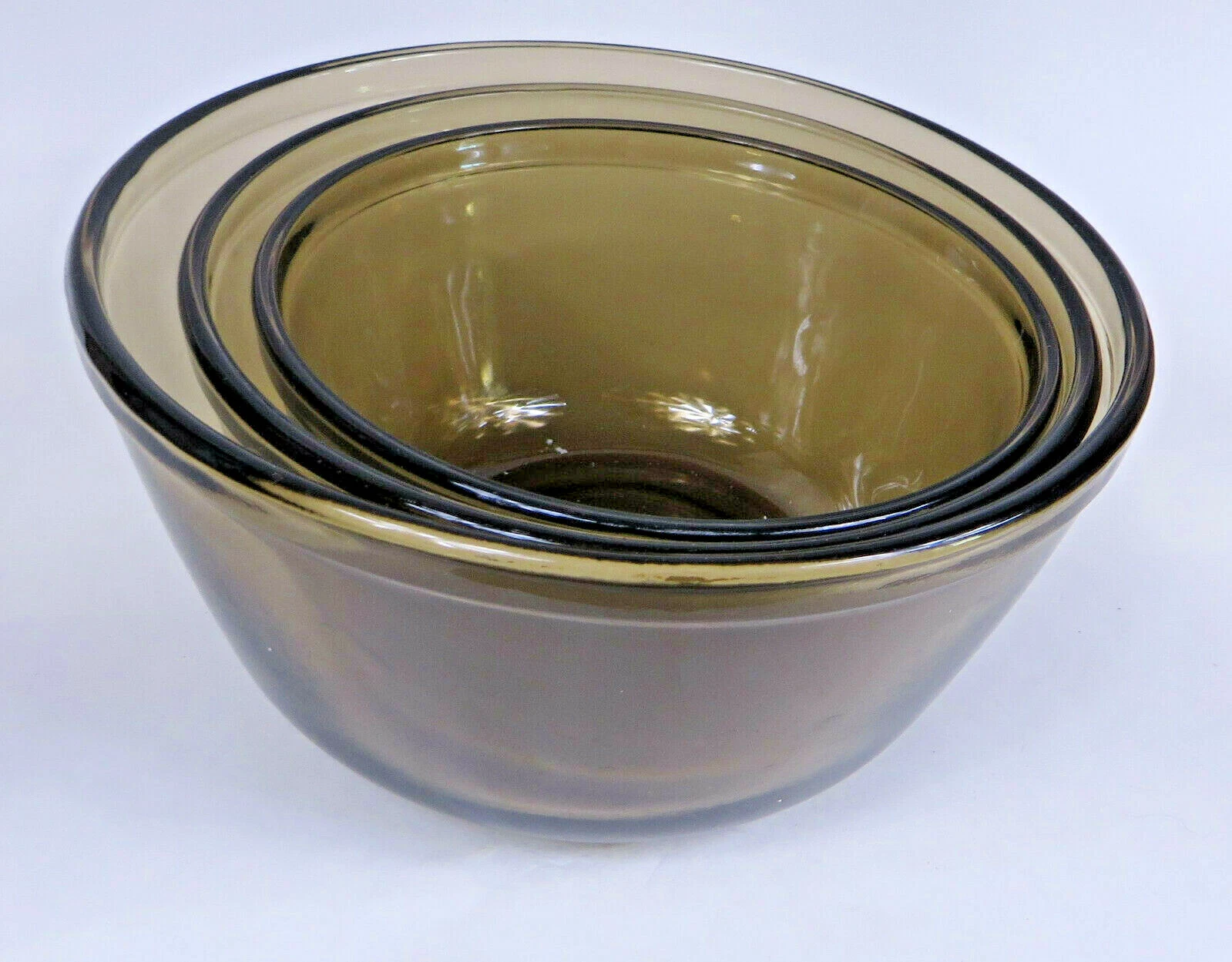 Vtg Anchor Hocking Ovenware Nesting Mixing Bowls Nested Brown Set of 3