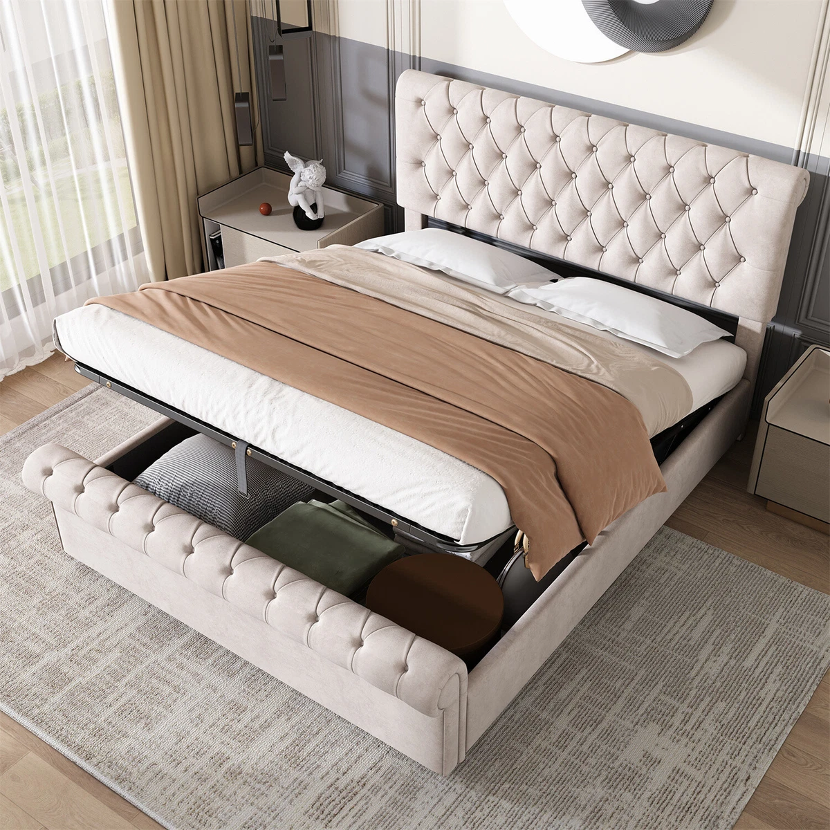 Ottoman Storage Bed Upholstered 5ft King Size Bed Frame With