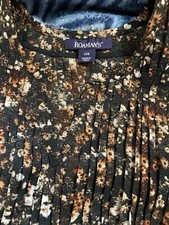 Image of Roamans Blouse Lightweight Size 14W NWOT Black/ Tan/Brown Floral Print