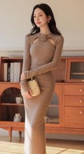 Women's Slim Fit Floral Dress Long Sleeve Sexy Package buttocks Bodycon Dress	