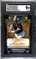 2021 Panini Chronicles Yermin Mercedes Obsidian ETCH ORANGE /75 AUTO SGC 9 MINT