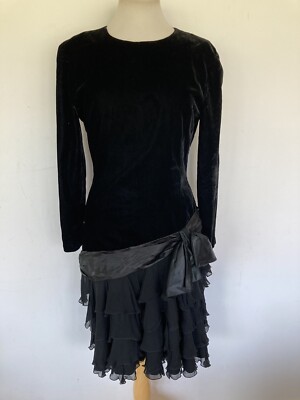 Vintage Mondi Black Velvet & Chiffon Dress EU 36
