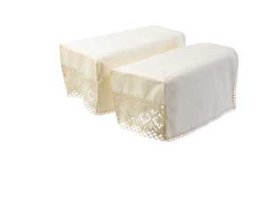 100% Cotton Pair of Round or Square Decorative Arm Caps wuth Lace Trim Cream