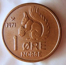 1971 NORWAY ORE - UNCIRCULATED - From Roll - Squirrel Coin - FREE SHIPPING