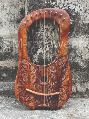 10 Metal Strings Lyre Harp Brown Rosewood Flower Design Lyre Harps With bag. - Picture 2 of 5