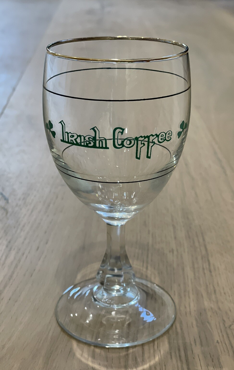 VTG Irish Coffee Stemmed Glass Goblet w Gold Rim St Patrick’s Day