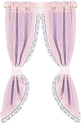Melody Jane Dollhouse Pink Demi Curtains on Rail Miniature 1:12 Scale Window Acc
