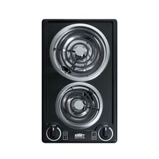 Summit CCE212BL 12" Electric Radiant Cooktop w/ (2) Spiral Burners, Manual Co...
