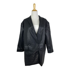 Nwt Unique21 Women's Black Oversized Faux Leather Blazer Size 6 B59