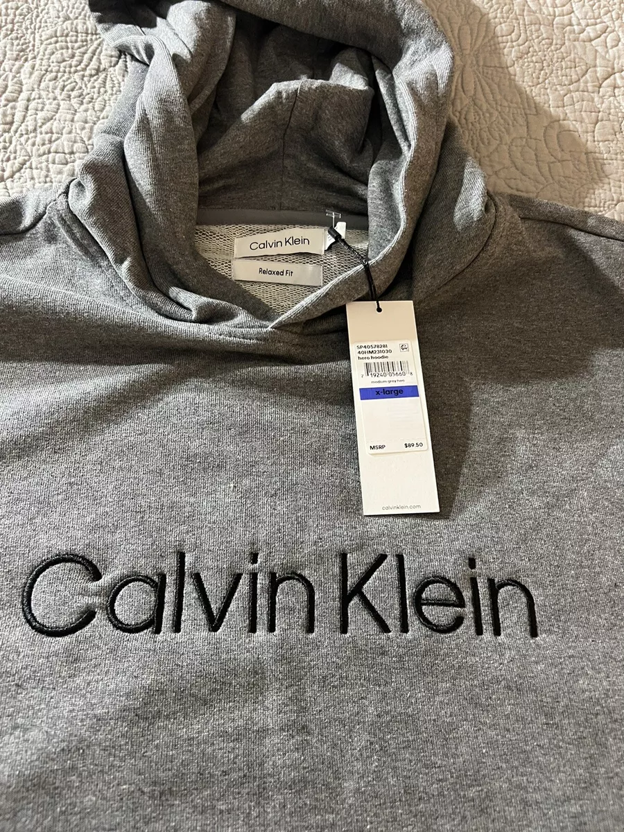 Calvin Klein Grey XL Relaxed Fit Embroidered Logo Men\'s Hoodie Sweatshirt |  eBay