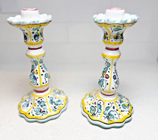 Par de candelabros Deruta Italia pintados a mano cerámica italiana mayólica amarilla