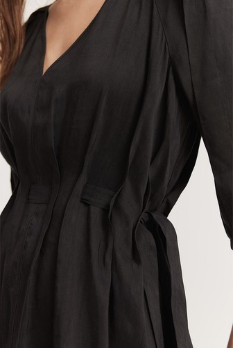 COUNTRY ROAD Dress Size 12 / M Mini Black A-line short Cinched Linen Blend CR - Picture 7 of 21