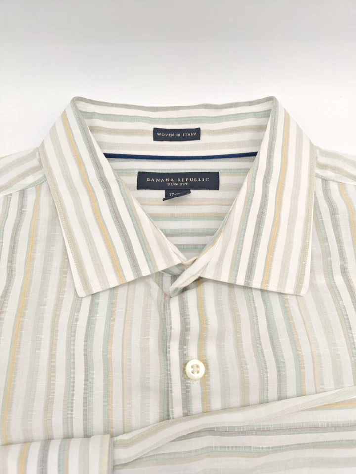 🇺🇲 Banana Republic Mens XL 17.5x35 Multicolor   Slim Cotton Linen French Cuff - Image 3 of 4