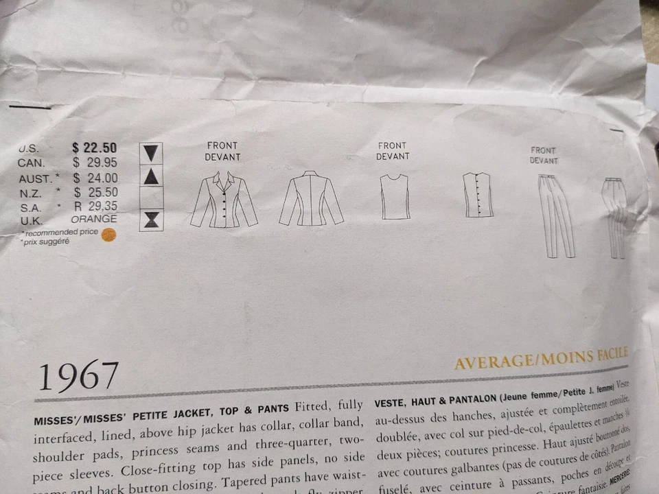 Vogue American Designer sewing pattern Calvin Klein 1967 jacket pants top - Image 3 of 4