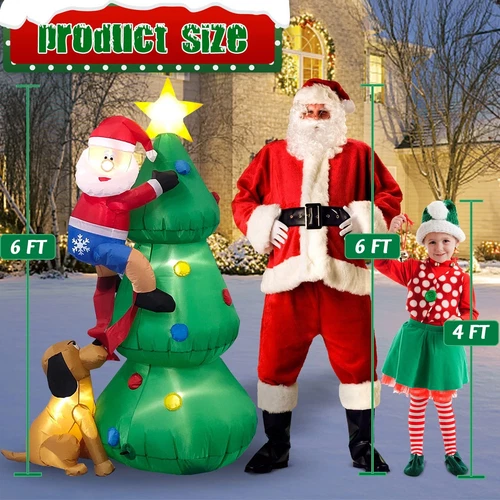 6 Fuß aufblasbarer beleuchteter Weihnachtsbaum mit niedlichem Weihnachtsmann und Hund Außendekoration - Bild 16 von 20