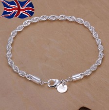 925 Sterling Silver Twisted Rope Bracelet 3mm Thick Chain Link UK Seller