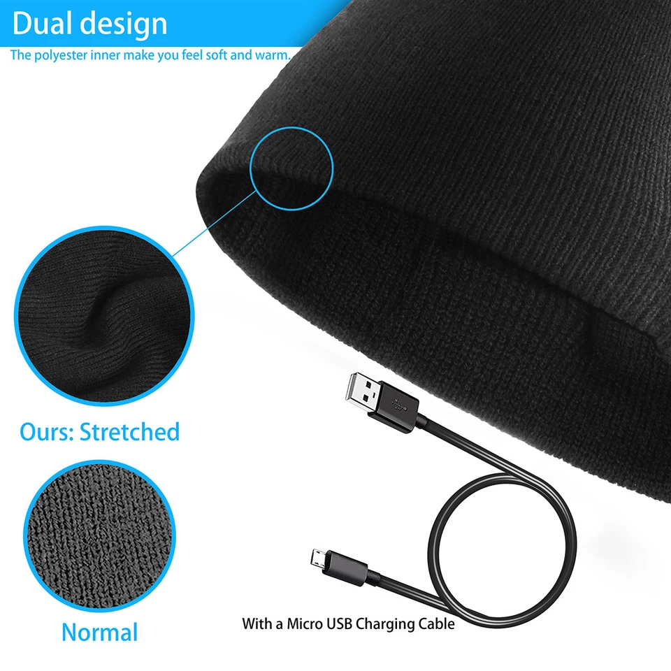 Bluetooth Wireless Headphone Knitted Warm Beanie Hat w/ Mic Speaker Headset Hats - Image 4 of 4