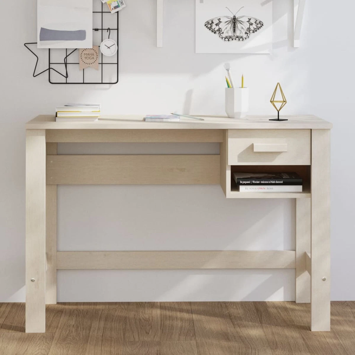 Desk Honey Brown 110x40x75 Solid Wood Pine D6P6