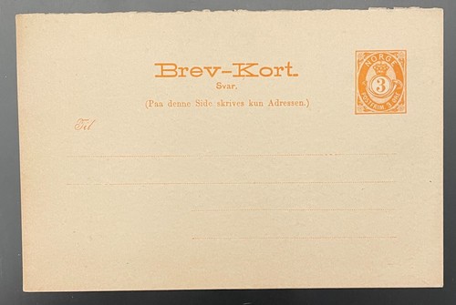 Norway Stamps. Brev-kort. Double, unused 3 øre. NK41 or NK51. 1880s