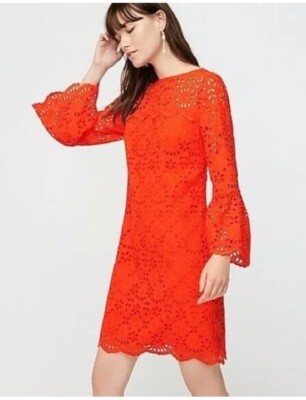 NWT J. Crew Embroidered Eyelet Lace Bell Sleeve Sunset Shift Preppy Dress 8  | eBay