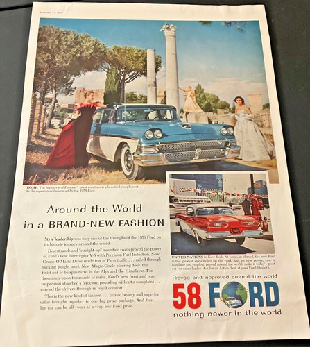 1958 Ford Fairlane - Vintage Original Color Print Ad / Wall Art - Lightly Worn
