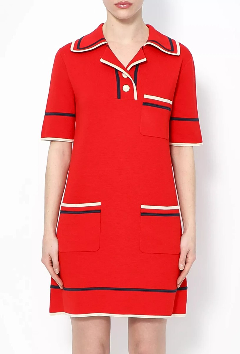 gucci polo shirt dress Shirred striped silk piqu polo dress in blue - Gucci