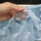 Vintage Sheer Nylon Panty Blue Sissy Floral Lace Granny Brief Size 8 Hip 39-43"