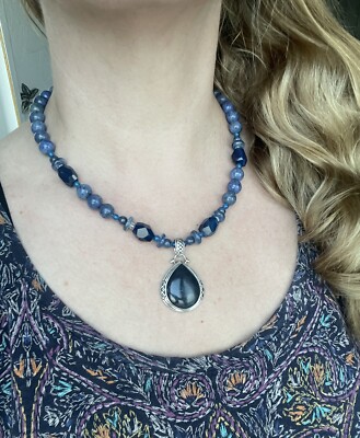 Barse 925 Silver Blue Gemstones Pendant Necklace 18”+2”