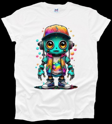 Niedliches Roboter Film Cartoon AI T-Shirt hochwertig Junge Mädchen MESSAGE ME THE GRÖSSE