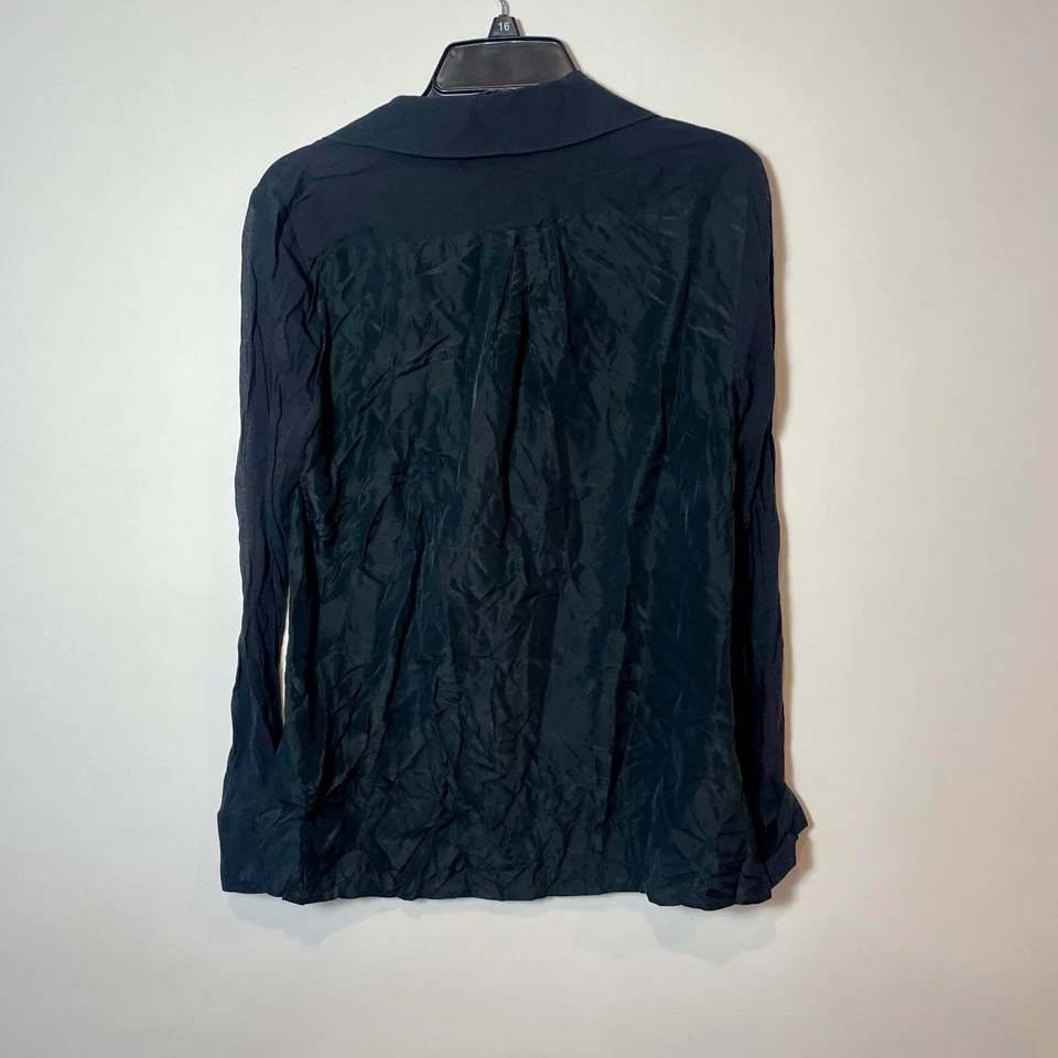 Blusa con botones Halston Heritage para mujer 4 negra manga larga ribete de seda cuello Foto 4 de 4