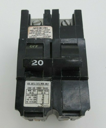AMERICAN CIRCUIT BREAKER 20 AMP 2-POLE TYPE NA WIDE