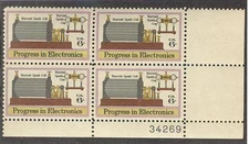US USA Sc# 1500 MNH FVF PLATE# BLOCK Marconi Electronics Spark Gap Coil