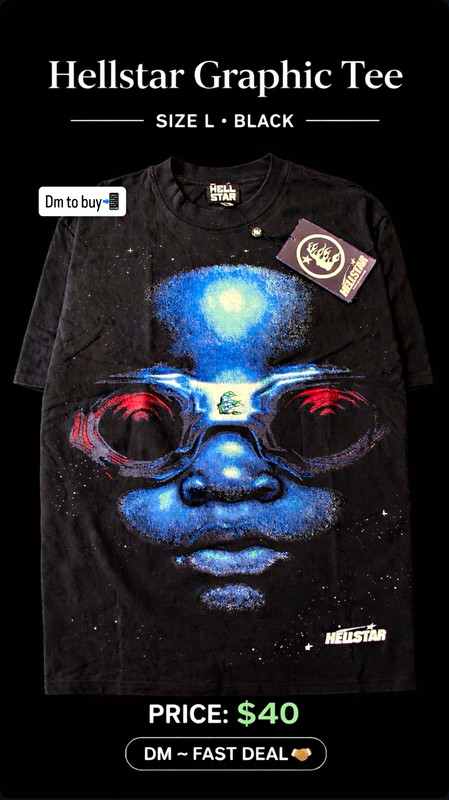Hellstar Men’s Graphic Tee T-Shirt Black L Cotton Jersey Crew Neck Logo