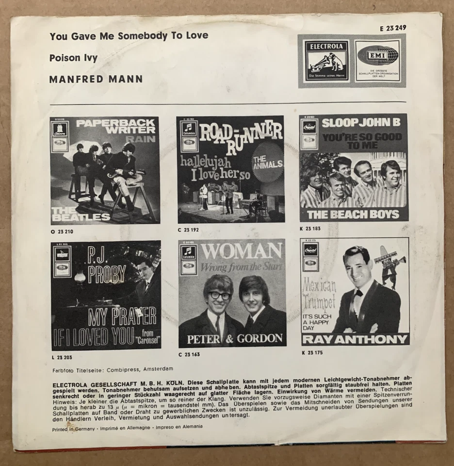 Manfred Mann: You gave me somebody to love/Poison Ivy, Electrola 1966 - Bild 2 von 4