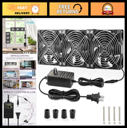 3 x 120mm Variable Speed Server Rack Fans - 110V-240V Cooling for ...