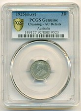 Australia George V 1925 (m,sy) Silver 3 Pence AU Details PCGS Secure