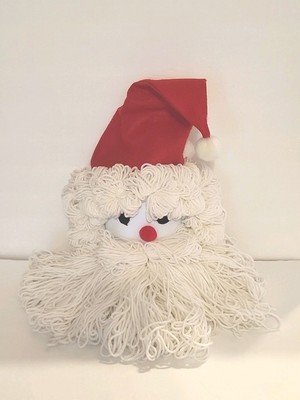Vintage Santa Head Wall Decoration 27'' Handmade Yarn And Felt