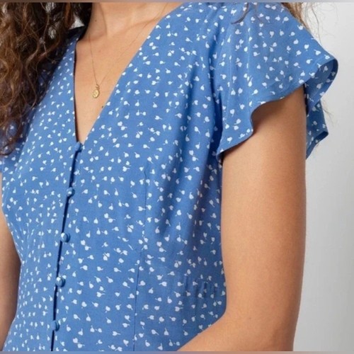 Vestido Rails Helena Azul Glicina Patinador Verano Floral Abotonado Talla XS - Imagen 8 de 11