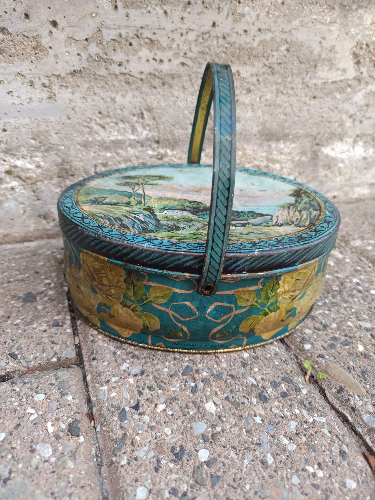 Scatola, Barattolo in Latta "Biscotti Righetti Milano, Scatola Ovale