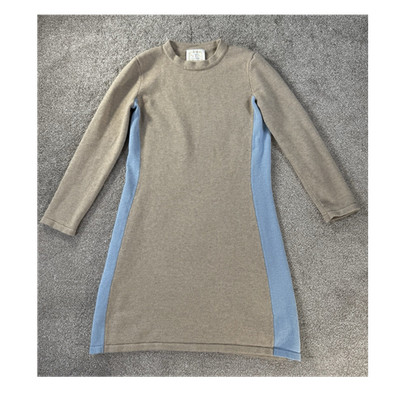 Sail to Sable Colorblock Knit Sweater Dress S Beige Blue Crew Neck Long Sleeve