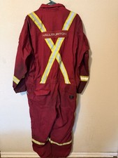 Halliburton Team Oilfield Antiflame Red Coveralls Sz 52 Actionwear FR Reflective