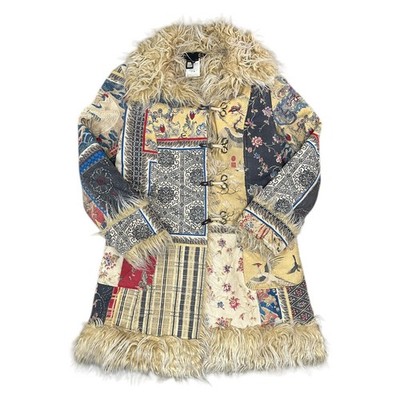 Roberto Cavalli Just Cavalli Suede Jacket Faux Fur Multi Womens Medium 44
