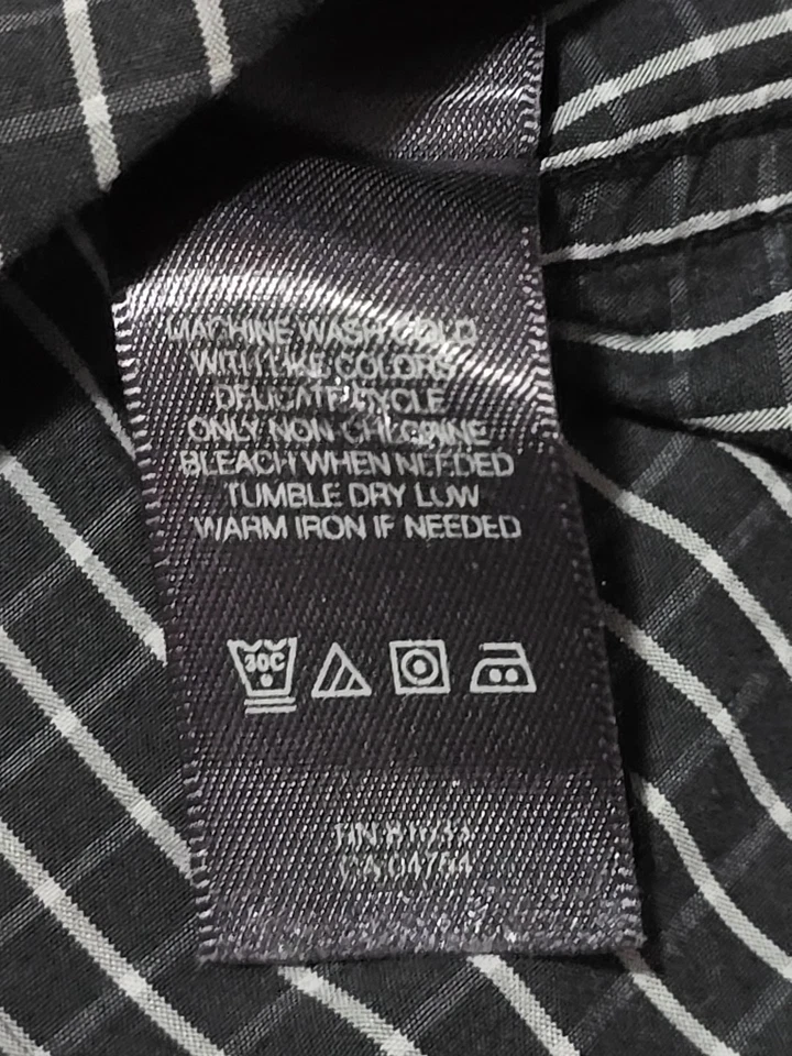 Mens Slim Fit Long Sleeve Dress Shirt Black White Stripe Size M Button Up Office - Image 4 of 4