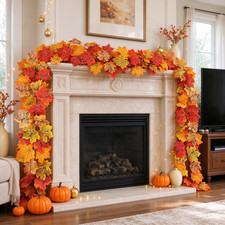 2 Pack Artificial Fall Maple Leaf Garland 6.56Ft Faux Colorful Orange Autumn Han