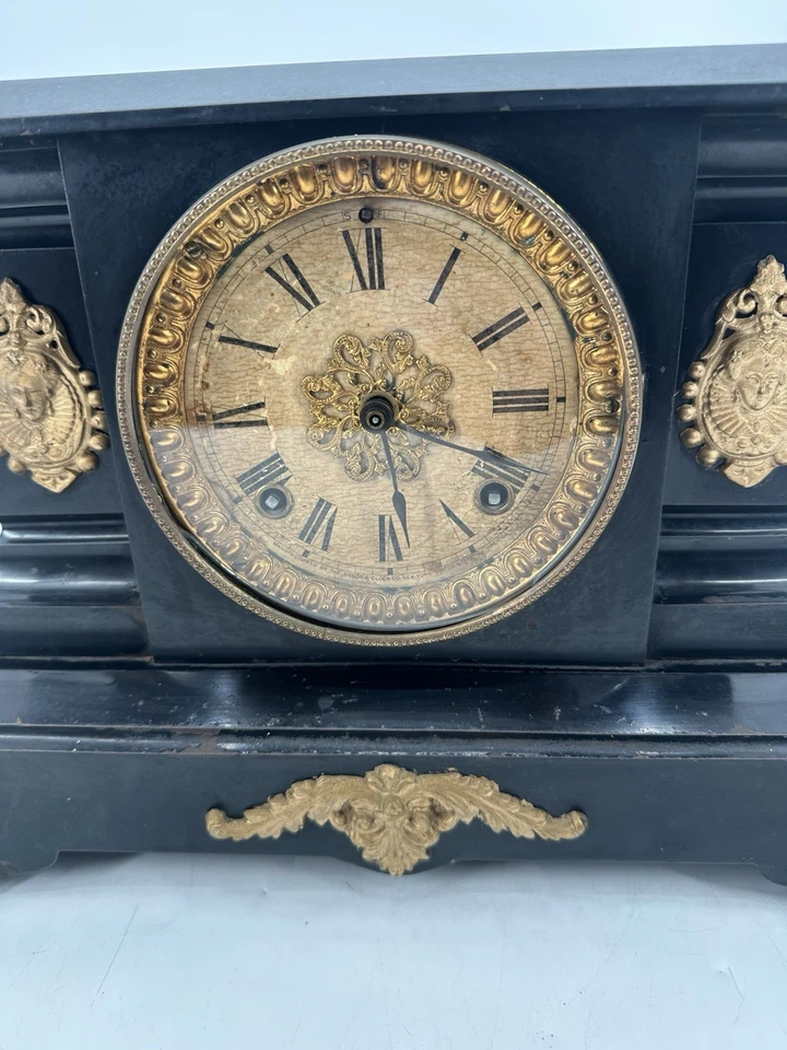 VTG 1922 ANSONIA CLOCK CO. NEW YORK CAST IRON BLACK ENAMELED - Image 2 of 4