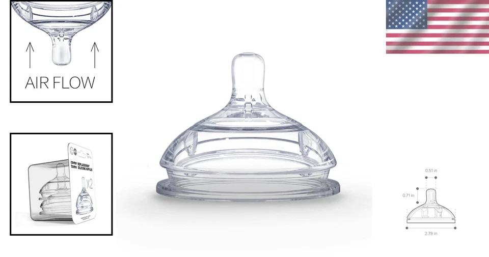 Mamilo de substituição de fluxo rápido de silicone 6+ - Pacote com 2 para alimentação suave - Imagem 2 de 4